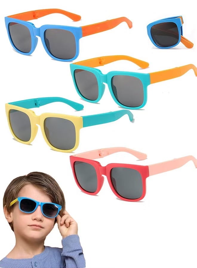 Kids Polarized Sunglasses, 4 Pack Foldable Toddler Sunglasses, Ages -12, Cute Party Favors for Kids Boys Girls of 3-10 Years Old Birthday Party Beach Pool Supplies - Image 1
